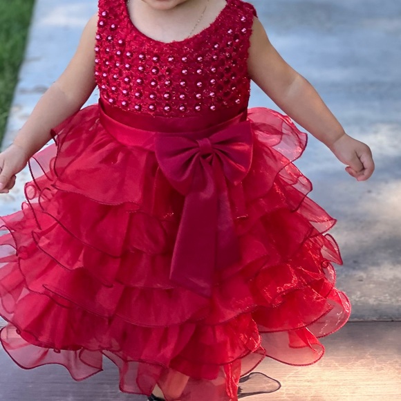 Dresses Formal Red Beaded Ruffle Baby Dress 18 Month Poshmark